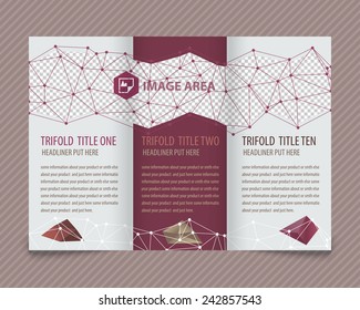 Template light vector design for trifold brochure with colorful polygons and white polygonal grid. Editable, bright. Proportionally for A4 size