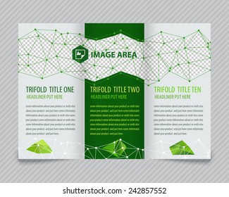 Template light vector design for trifold brochure with colorful polygons and white polygonal grid. Editable, bright. Proportionally for A4 size