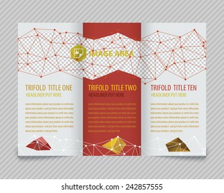 Template light vector design for trifold brochure with colorful polygons and white polygonal grid. Editable, bright. Proportionally for A4 size