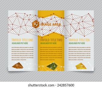 Template light vector design for trifold brochure with colorful polygons and white polygonal grid. Editable, bright. Proportionally for A4 size