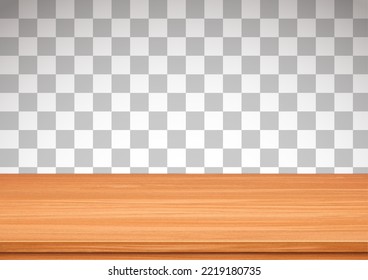 Template with light wood surface on transparent background. Abstract wooden texture, floor, table, copy space, vector illustration.