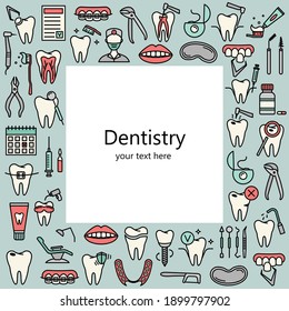 Template with line dentistry icons. Dental flat vector elements.