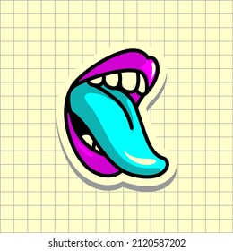 Template of lips and  long tongue in 90s style