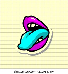 Template of lips and tongue in 90s style