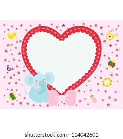 A template of a little blue elephant standing in-front of a big love shape that are good for text space.