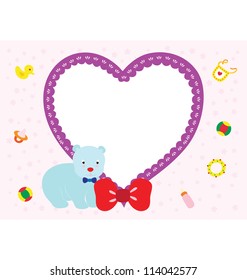 A template of a little polar bear standing in-front of a big love shape that are good for text space.