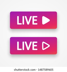 Template live buttons color gradient with shadow. Layout web button live streaming. Social media instagram, facebook concept. Vector illustration. EPS 10