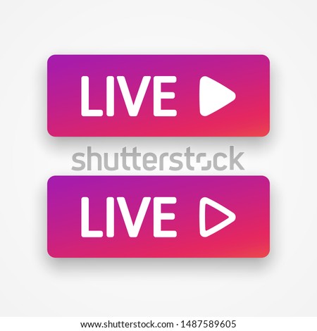 Template live buttons color gradient with shadow. Layout web button live streaming. Social media instagram, facebook concept. Vector illustration. EPS 10