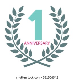 Template Logo 1 Anniversary in Laurel Wreath Vector Illustration EPS10