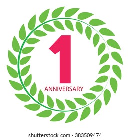 Template Logo 1 Anniversary in Laurel Wreath Vector Illustration EPS10