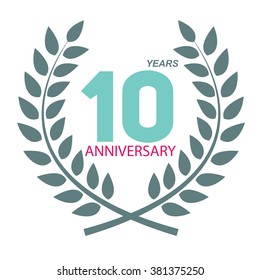 Template Logo 10 Anniversary in Laurel Wreath Vector Illustration EPS10