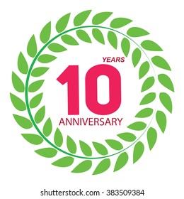 Template Logo 10 Anniversary in Laurel Wreath Vector Illustration EPS10