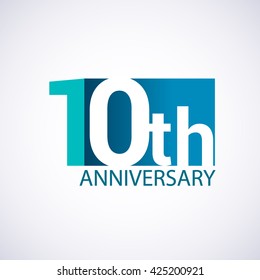 Template Logo 10th Anniversary Blue Colored Vector Design For Birthday Celebration.