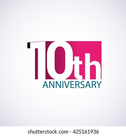 Template Logo 10th anniversary, red colored vector design for birthday celebration