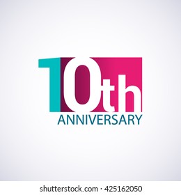 Template Logo 10th anniversary, red colored vector design for birthday celebration