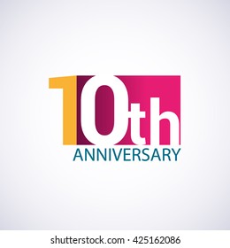 Template Logo 10th anniversary, red colored vector design for birthday celebration