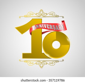 Template logo 10th anniversary,  vector illustrator.celebration logo color number design, anniversary with ribbon