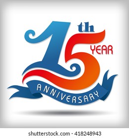 Template logo 15th anniversary celebragion with ribbon.Anniversary emblems 15 year template design