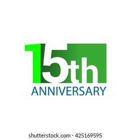 Template Logo 15th anniversary green colored vector design for birthday celebration.