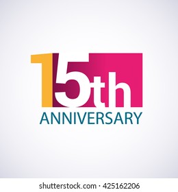 Template Logo 15th anniversary, red colored vector design for birthday celebration