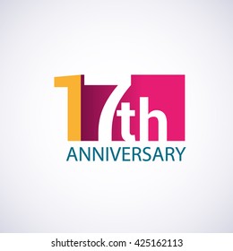 Template Logo 17th anniversary, red colored vector design for birthday celebration