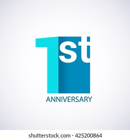 Template Logo 1st Anniversary. Blue Colored.