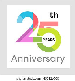 Template Logo 25th Anniversary With A Circle, Number 2 And 5 Colorful Vector Illustration