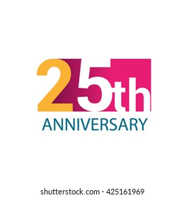 Template Logo 25th anniversary, red colored vector design for birthday celebration