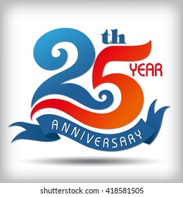 Template logo 25th anniversary  vector illustrator.celebration logo color number design, anniversary with ribbon