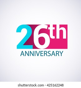 Template Logo 26th anniversary, red colored vector design for birthday celebration