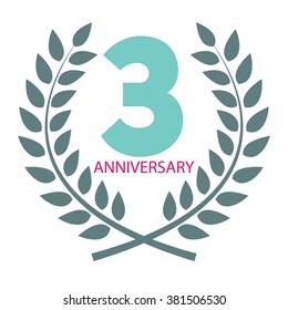 Template Logo 3 Anniversary in Laurel Wreath Vector Illustration EPS10