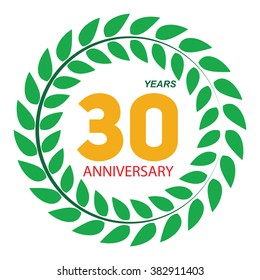 Template Logo 30 Anniversary in Laurel Wreath Vector Illustration EPS10