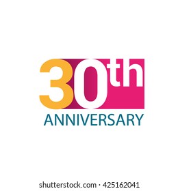 Template Logo 30th anniversary, red colored vector design for birthday celebration