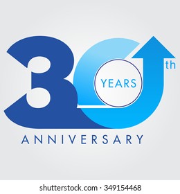 Template logo 30th anniversary vector illustrator.celebration logo color number design, anniversary with arrow