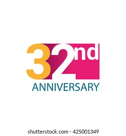 Template Logo 32nd anniversary, red colored vector design for birthday celebration