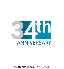 Template Logo 34th anniversary. Blue colored.