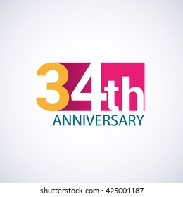Template Logo 34th anniversary, red colored vector design for birthday celebration