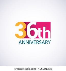 Template Logo 36th anniversary, red colored vector design for birthday celebration