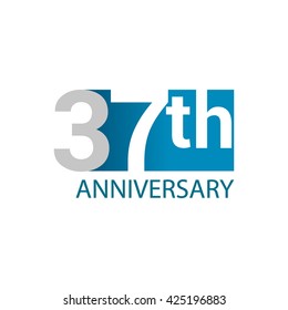 Template Logo 37th anniversary. Blue colored.