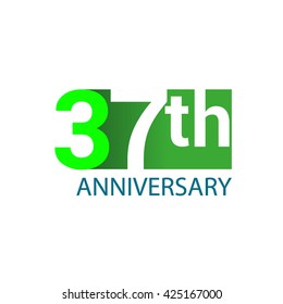 Template Logo 37th anniversary green colored vector design for birthday celebration.