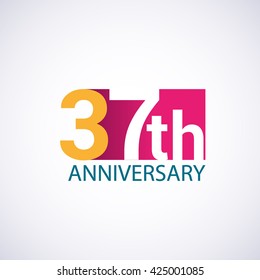 Template Logo 37th anniversary, red colored vector design for birthday celebration