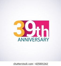 Template Logo 39th anniversary, red colored vector design for birthday celebration