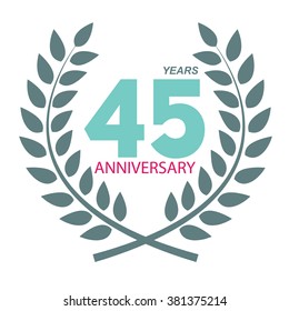 Template Logo 45 Anniversary in Laurel Wreath Vector Illustration EPS10