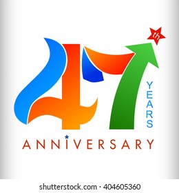 Template logo 47th anniversary, vector illustrator. anniversary vector illustrator.anniversary celebration logo color.anniversary number design, anniversary with arrow and star. anniversary symbol