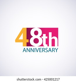 Template Logo 48th anniversary, red colored vector design for birthday celebration