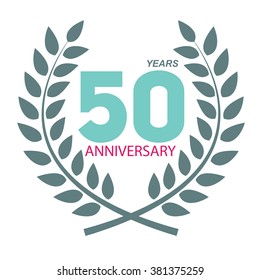 Template Logo 50 Anniversary in Laurel Wreath Vector Illustration EPS10