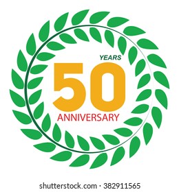 Template Logo 50 Anniversary in Laurel Wreath Vector Illustration EPS10