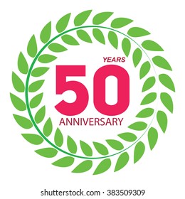 Template Logo 50 Anniversary in Laurel Wreath Vector Illustration EPS10