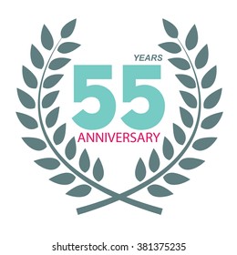 Template Logo 55 Anniversary in Laurel Wreath Vector Illustration EPS10