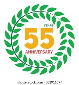 Template Logo 55 Anniversary in Laurel Wreath Vector Illustration EPS10